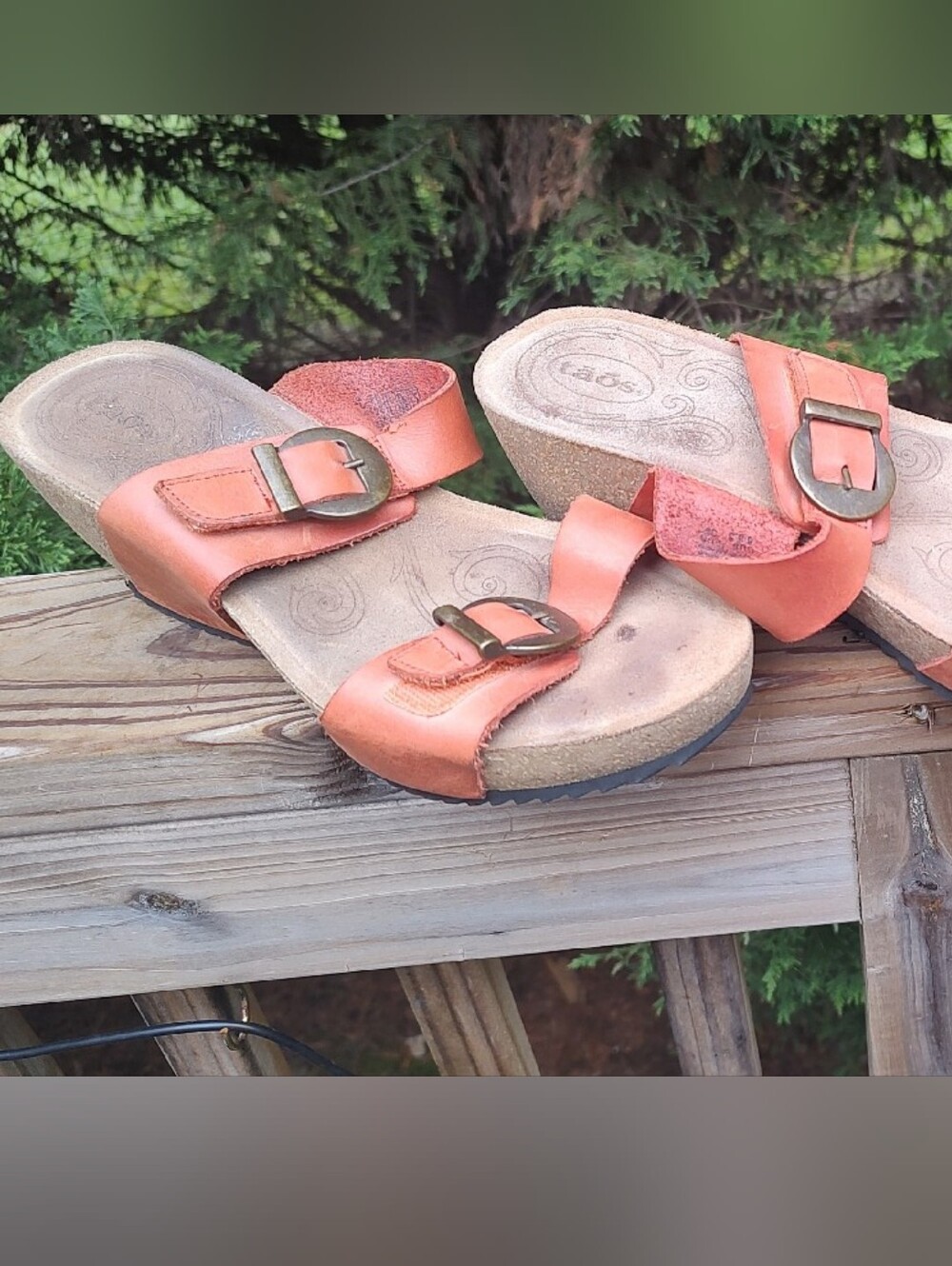 TAOS Leather Orange - Rust Wedge Slip On Sandal Size 8.5